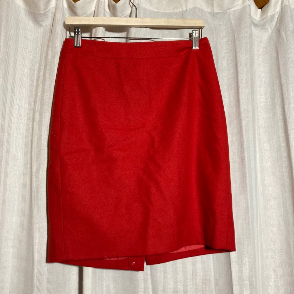 Retro Vintage Style J.Crew The‎ Pencil Skirt Red Wool Viscose Blend Size 4